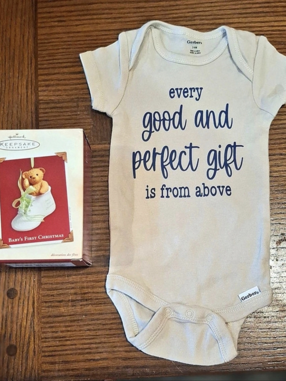 Gerber Baby's First Christmas Ornament And Scripture Printed Onesie